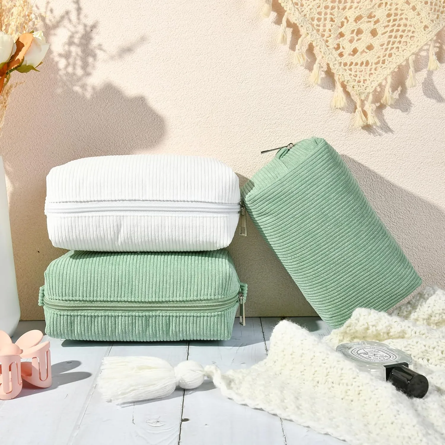 8PCS Bridesmaid Proposal Gifts Corduroy Makeup Bag Bulk for Wedding Party Favors Bachelorette Party Decorations Toiletry Organizer Bag Cosmetic Case Gift