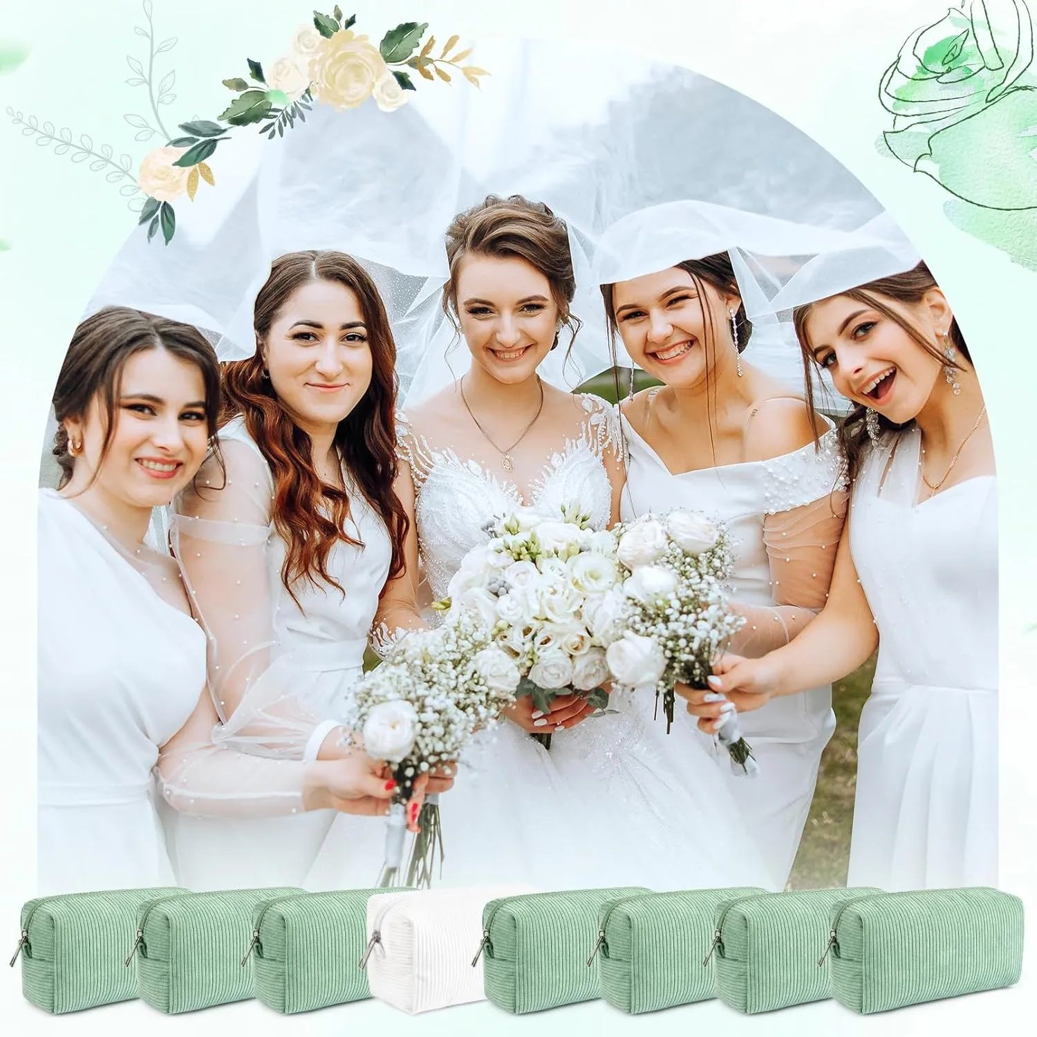8PCS Bridesmaid Proposal Gifts Corduroy Makeup Bag Bulk for Wedding Party Favors Bachelorette Party Decorations Toiletry Organizer Bag Cosmetic Case Gift