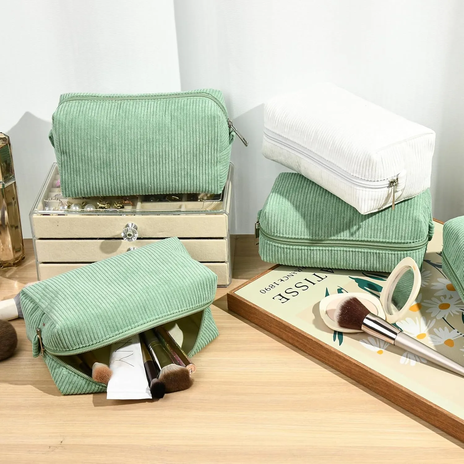 8PCS Bridesmaid Proposal Gifts Corduroy Makeup Bag Bulk for Wedding Party Favors Bachelorette Party Decorations Toiletry Organizer Bag Cosmetic Case Gift