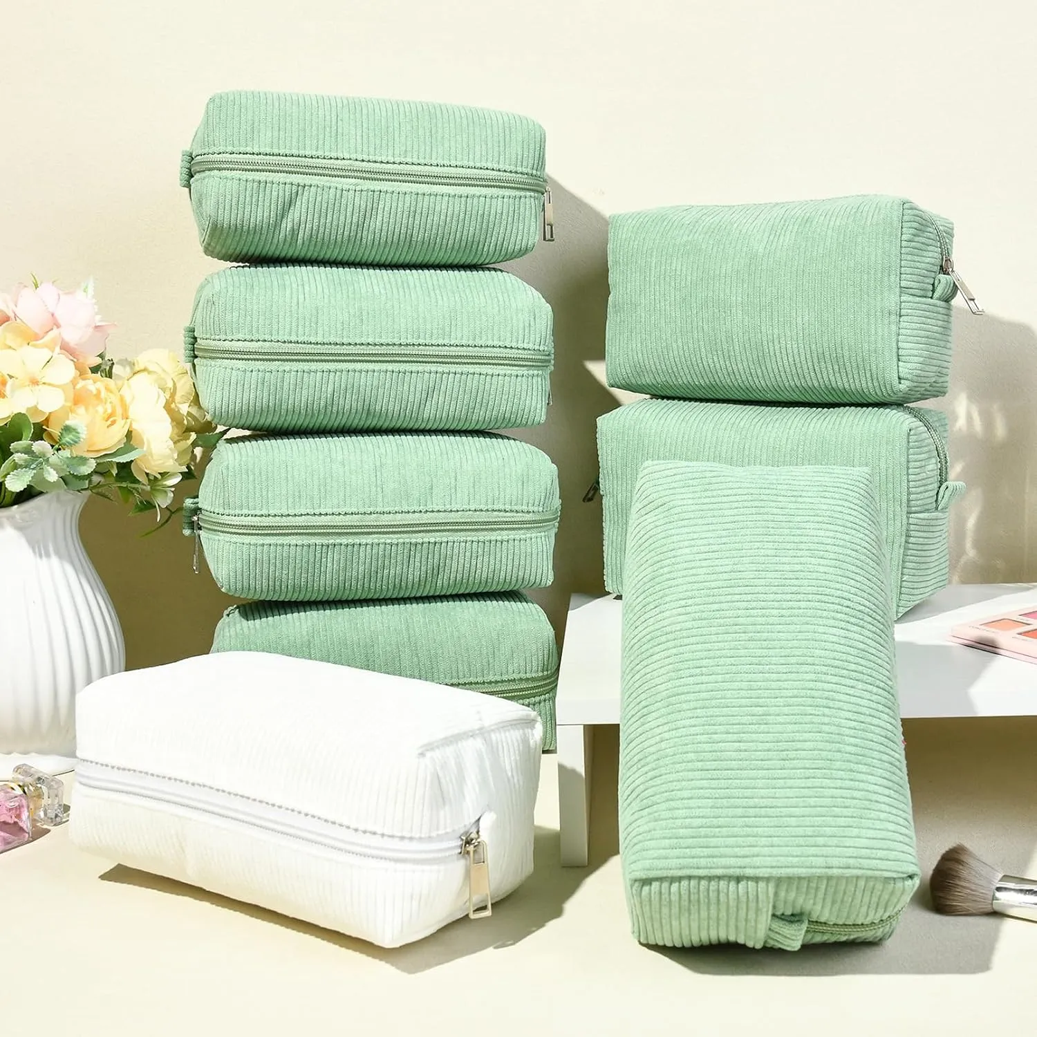 8PCS Bridesmaid Proposal Gifts Corduroy Makeup Bag Bulk for Wedding Party Favors Bachelorette Party Decorations Toiletry Organizer Bag Cosmetic Case Gift