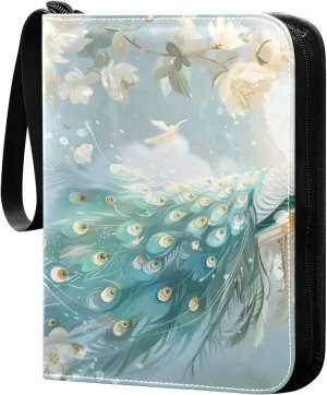 A Beautiful Painting Of An Elegant Peacock with Feathe Card Binder 4 Pocket Trading Card Binder Portable Cards Collection Book with Zipper