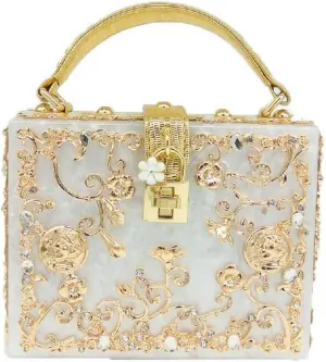 Acrylic & Flower Designer Shoulder Bags for Women Crossbody Bag Rhinestones Top-Handle Box Tote Handbags