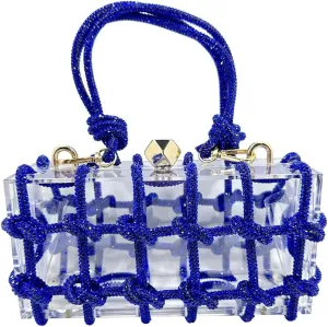 Acrylic Clear Clutch with Rhinestone Evening Bags for Women Glittering Rope, Perfect for Party Prom Club Darkblue