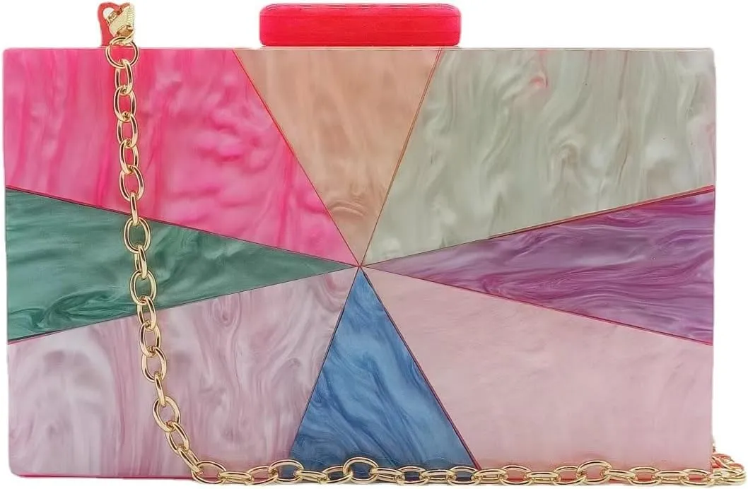 Acrylic Clutch for Women Marbled Purses and Handbags Elegant Wedding Purse Party Prom Chain Shoulder Bag