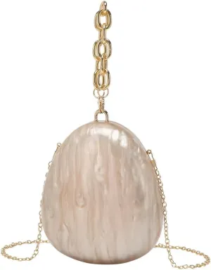 Acrylic Egg Clutch Purse for Women - Elegant Pearl & Marble Design Evening Bag Wrist/Shoulder Bag with Chains, Cute Party Prom Handbag, Wedding, Bridal