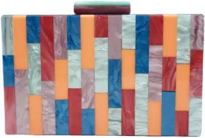 Acrylic Evening Bags Multicolor Geometric Pattern Box Clutch Marble Purse and Handbags Trendy Party Crossbody Bag