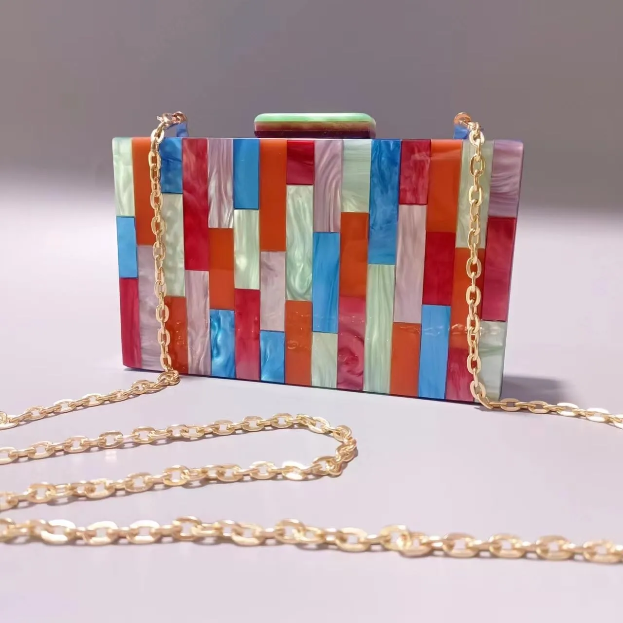 Acrylic Evening Bags Multicolor Geometric Pattern Box Clutch Marble Purse and Handbags Trendy Party Crossbody Bag