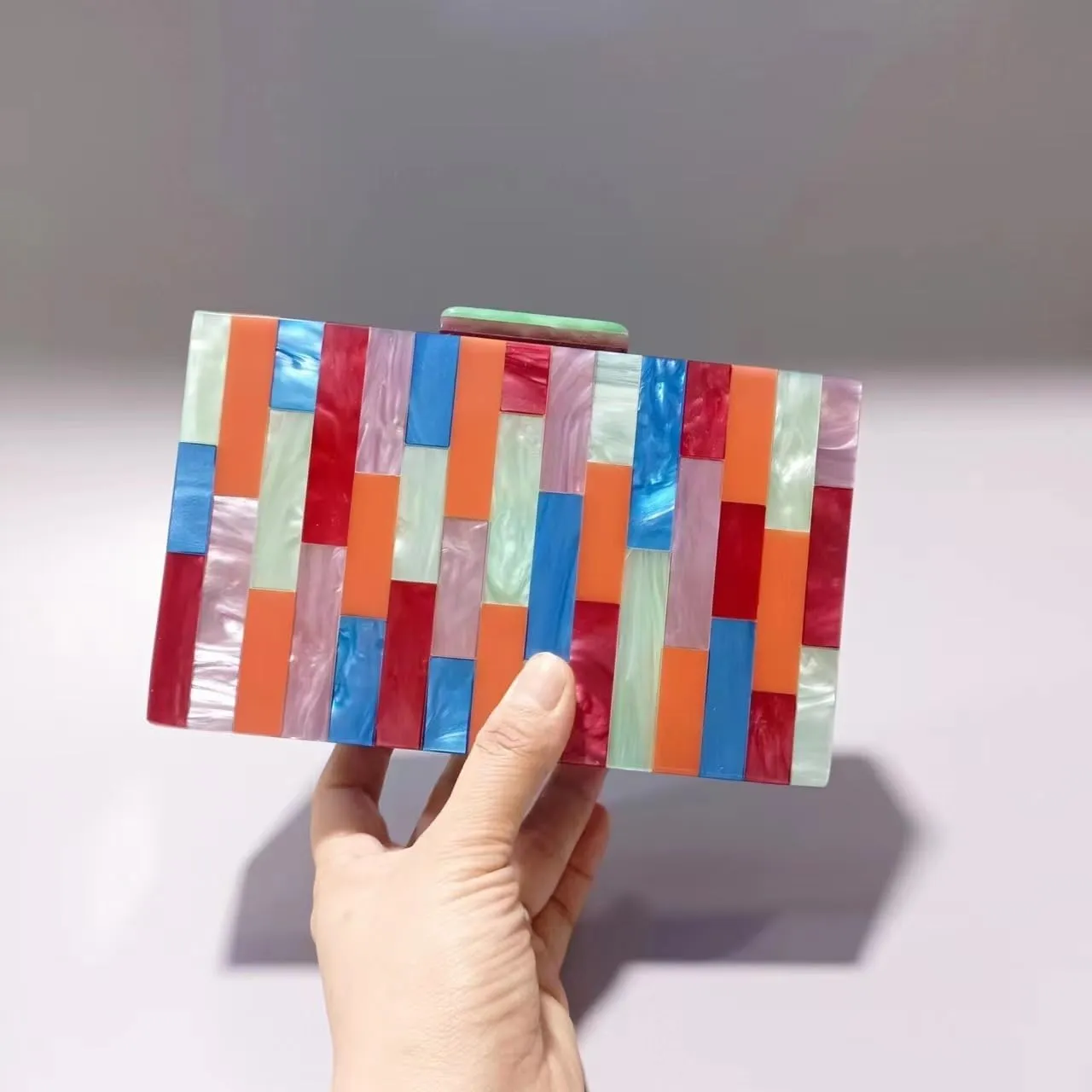 Acrylic Evening Bags Multicolor Geometric Pattern Box Clutch Marble Purse and Handbags Trendy Party Crossbody Bag