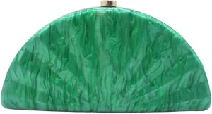 Acrylic Fan Shell Clutch Purse Elegant Marbled Unique Handbag with Detachable Chain for Party Cocktail Wedding