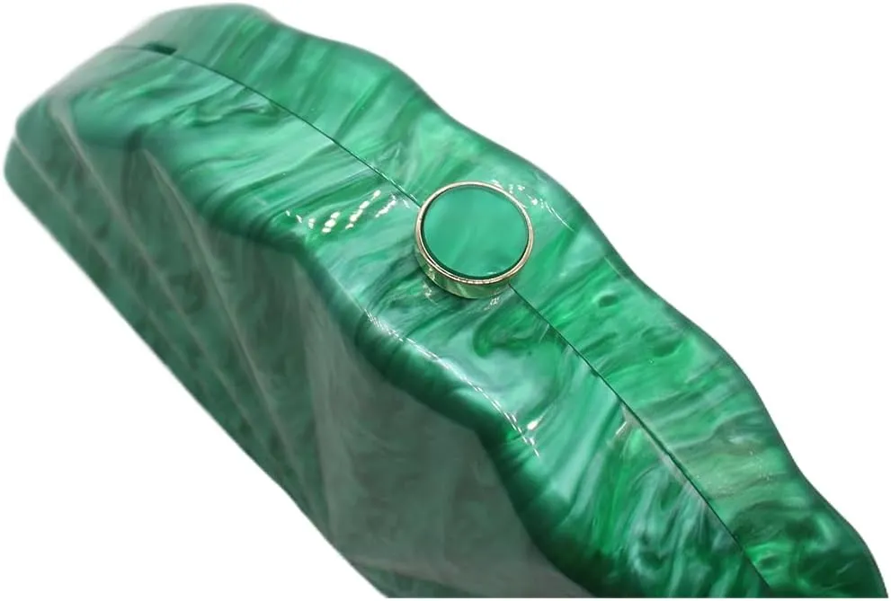 Acrylic Fan Shell Clutch Purse Elegant Marbled Unique Handbag with Detachable Chain for Party Cocktail Wedding