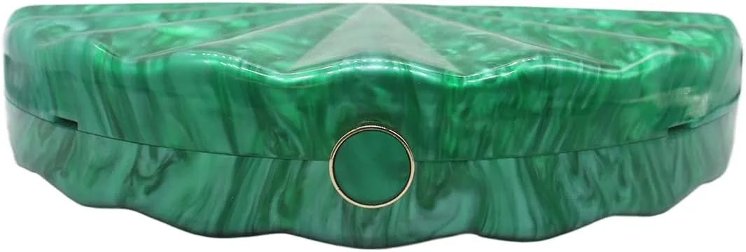 Acrylic Fan Shell Clutch Purse Elegant Marbled Unique Handbag with Detachable Chain for Party Cocktail Wedding