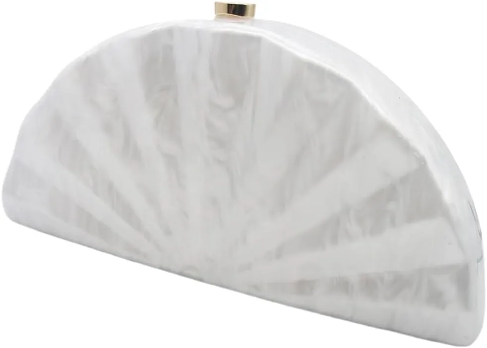 Acrylic Fan Shell Clutch Purse Elegant Marbled Unique Handbag with Detachable Chain for Party Cocktail Wedding