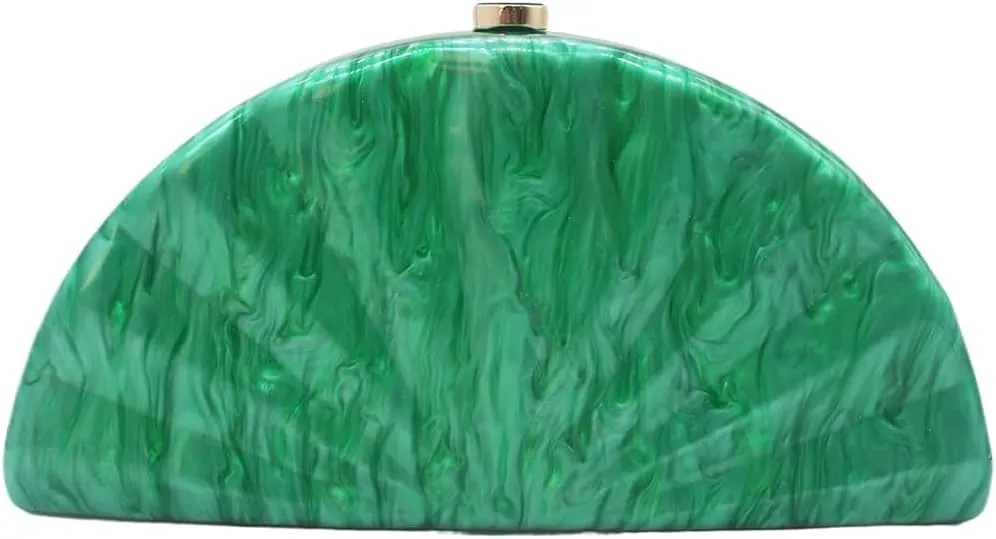 Acrylic Fan Shell Clutch Purse Elegant Marbled Unique Handbag with Detachable Chain for Party Cocktail Wedding