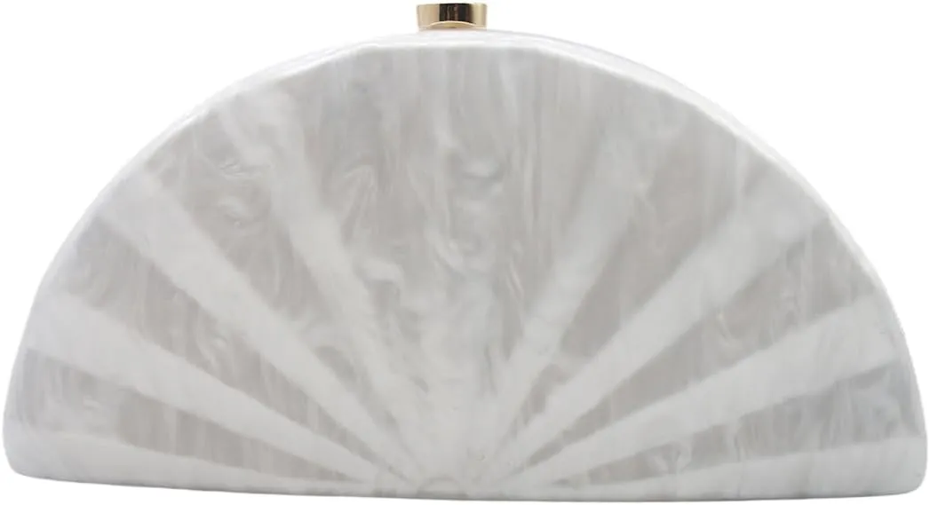 Acrylic Fan Shell Clutch Purse Elegant Marbled Unique Handbag with Detachable Chain for Party Cocktail Wedding
