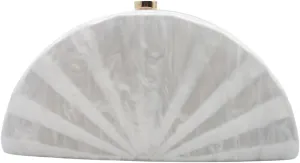 Acrylic Fan Shell Clutch Purse Elegant Marbled Unique Handbag with Detachable Chain for Party Cocktail Wedding