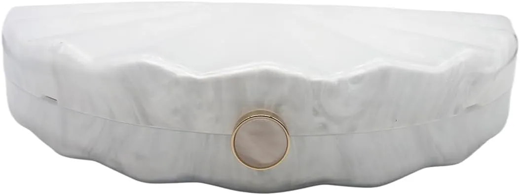 Acrylic Fan Shell Clutch Purse Elegant Marbled Unique Handbag with Detachable Chain for Party Cocktail Wedding