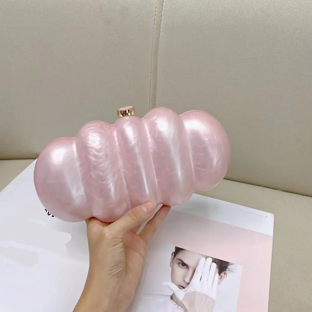 Acrylic Puffer Clutch Purse for Women Elegant Evening Bag with Long Chain Unique Marble Handbag for Wedding Party Prom