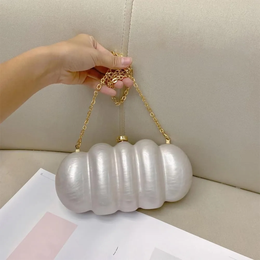 Acrylic Puffer Clutch Purse for Women Elegant Evening Bag with Long Chain Unique Marble Handbag for Wedding Party Prom