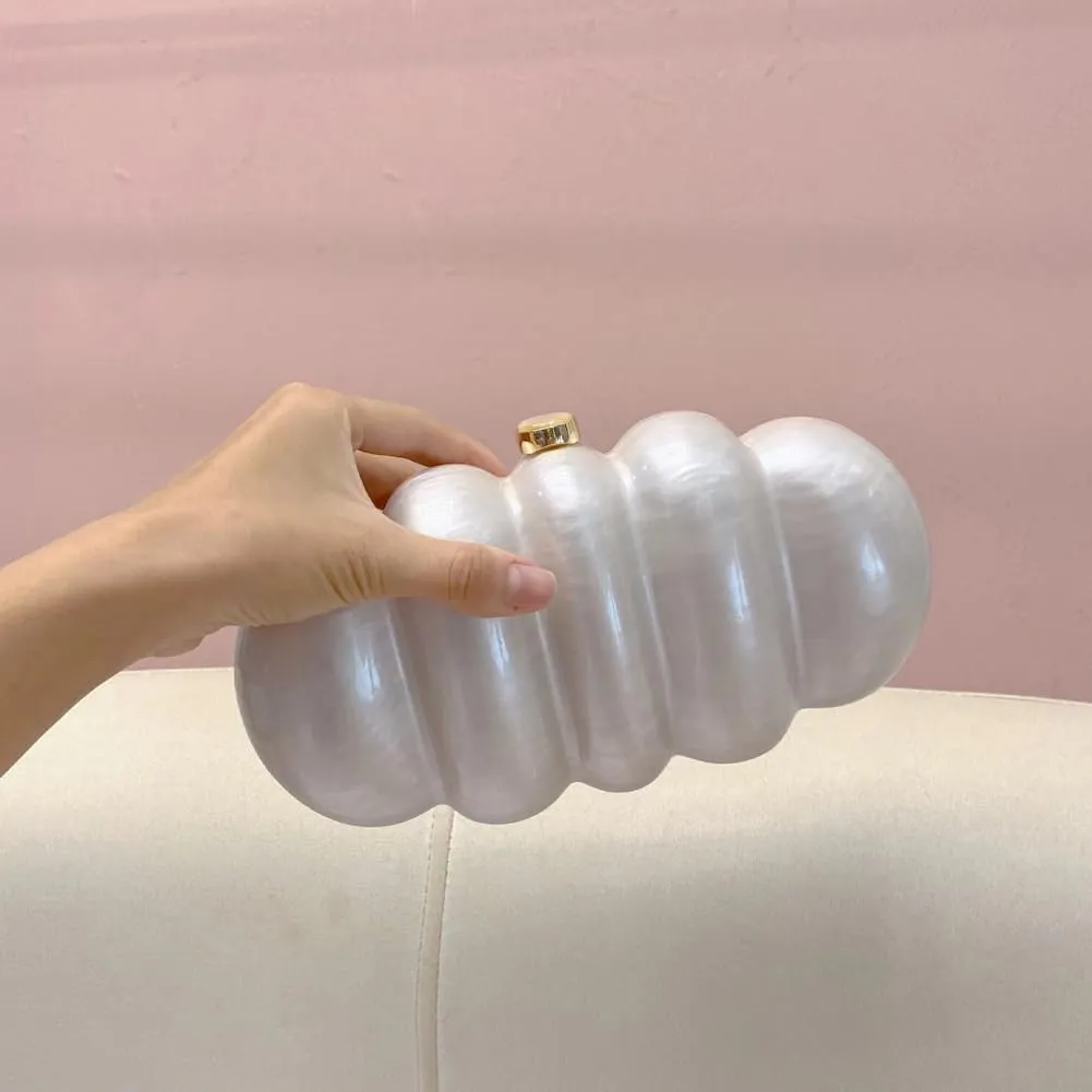 Acrylic Puffer Clutch Purse for Women Elegant Evening Bag with Long Chain Unique Marble Handbag for Wedding Party Prom
