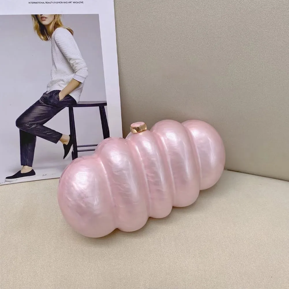 Acrylic Puffer Clutch Purse for Women Elegant Evening Bag with Long Chain Unique Marble Handbag for Wedding Party Prom