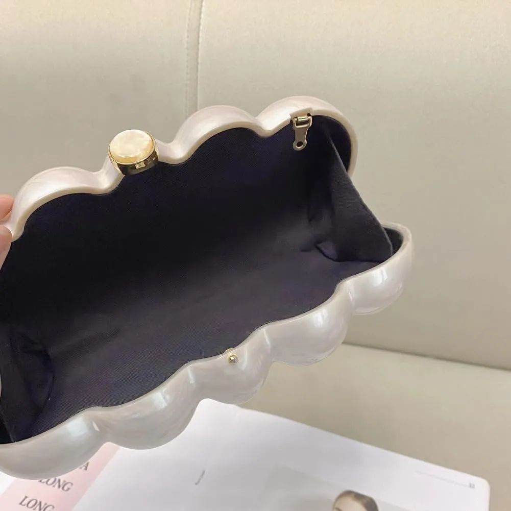 Acrylic Puffer Clutch Purse for Women Elegant Evening Bag with Long Chain Unique Marble Handbag for Wedding Party Prom