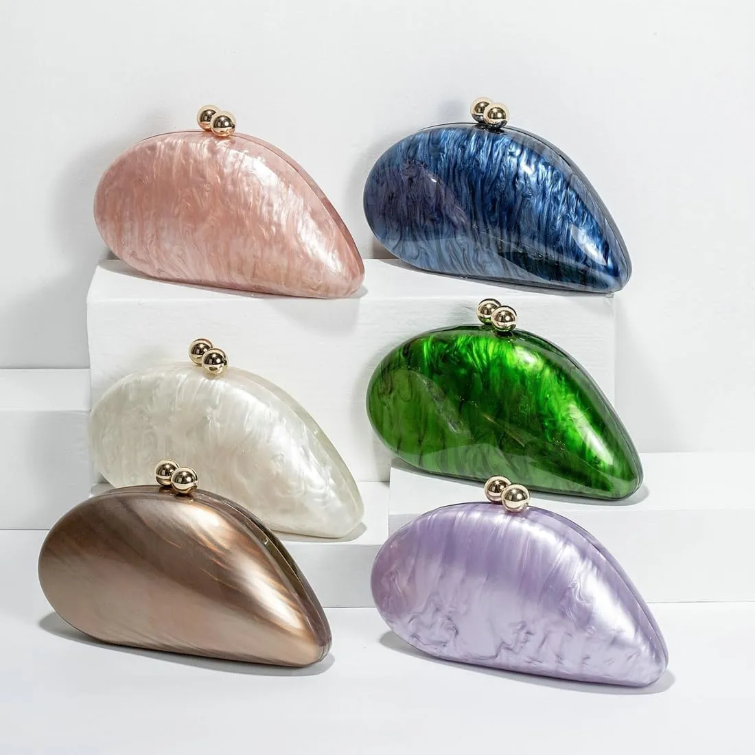 Acrylic Shell Shaped Bag Evening Clutch Purses for Women Trendy Shoulder Crossbody Bags Glitter Marble Purse Handbag 2025