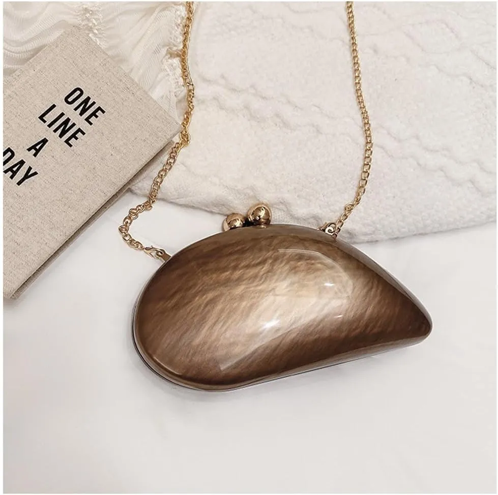 Acrylic Shell Shaped Bag Luxury Marble Clutch Evening Purses for Women Glitter Handbag for Wedding Cocktail Party Prom