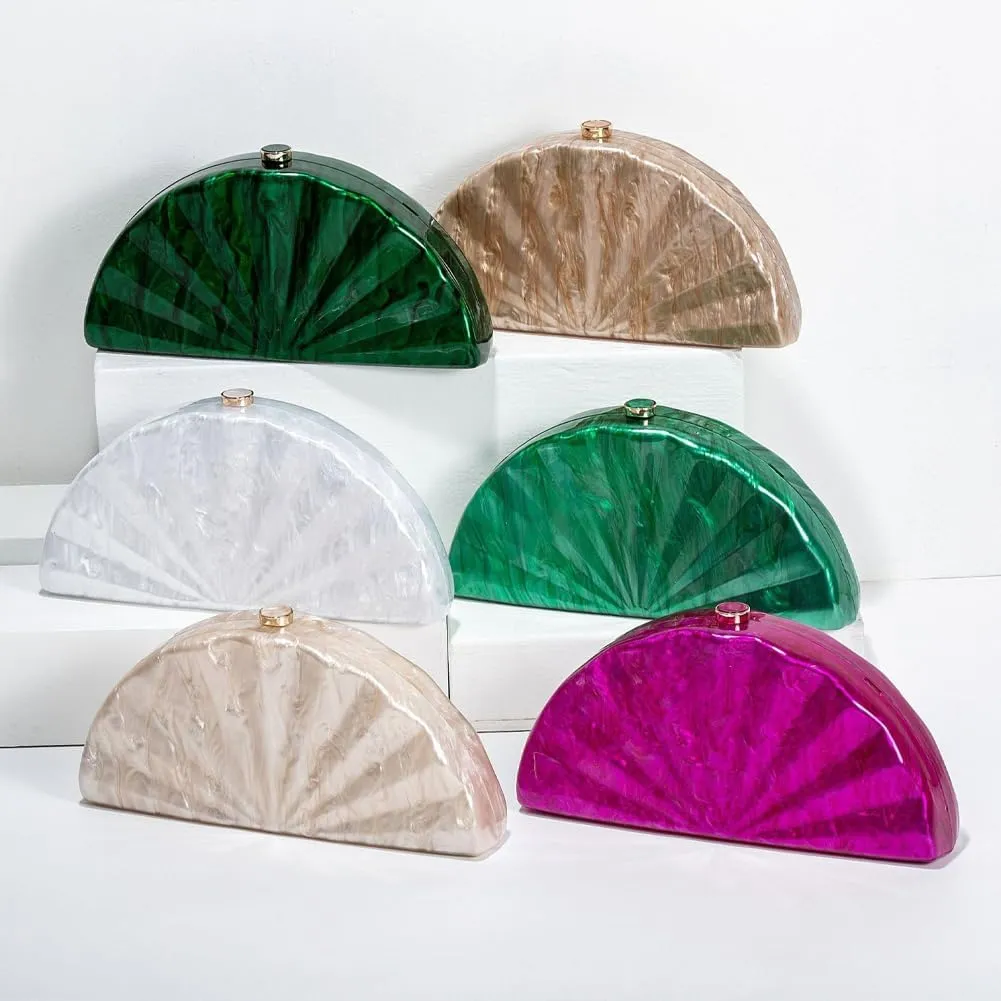 Acrylic Shell Shaped Bag Luxury Marble Clutch Evening Purses for Women Glitter Handbag for Wedding Cocktail Party Prom