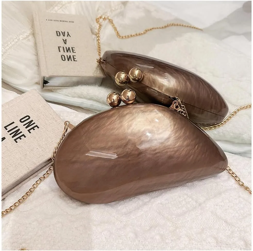 Acrylic Shell Shaped Bag Luxury Marble Clutch Evening Purses for Women Glitter Handbag for Wedding Cocktail Party Prom