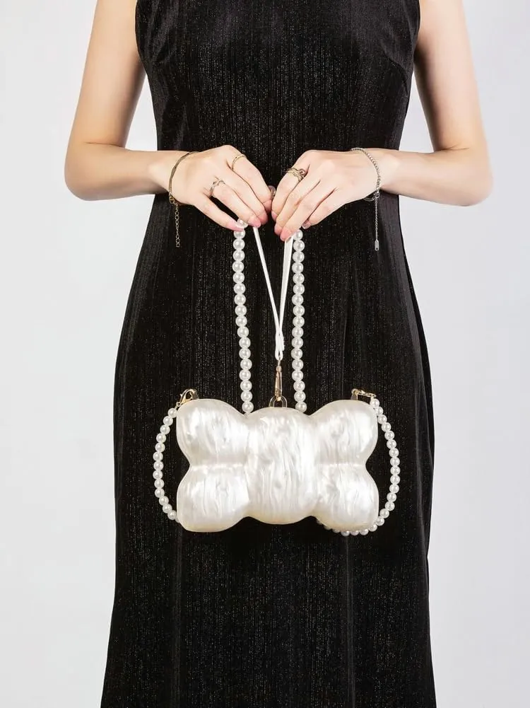 Acrylic Shell Shaped Clutch Women 2025 Trendy Luxury Marble Evening Handbag Pearl Chain Shoulder Bag Wedding Party
