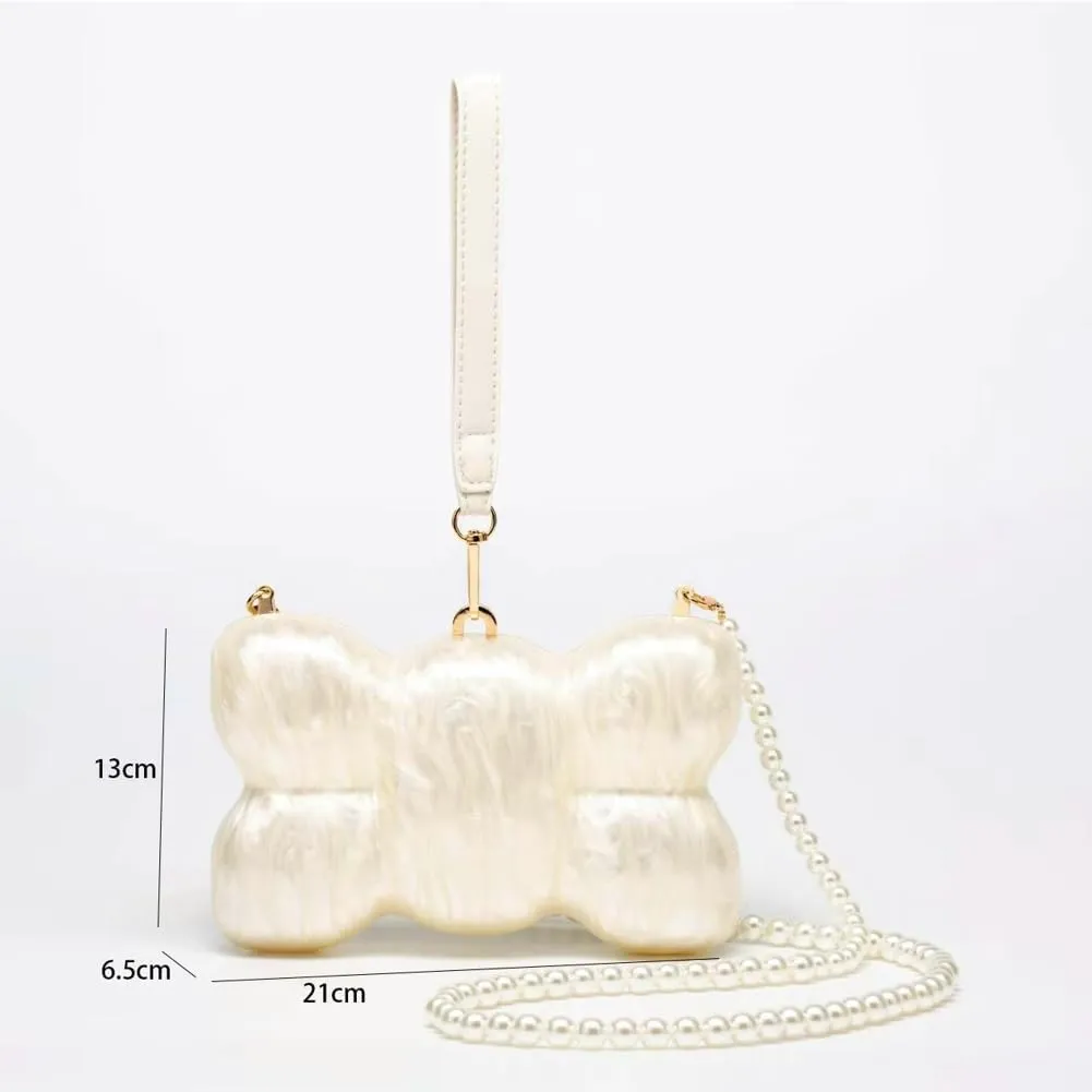 Acrylic Shell Shaped Clutch Women 2025 Trendy Luxury Marble Evening Handbag Pearl Chain Shoulder Bag Wedding Party