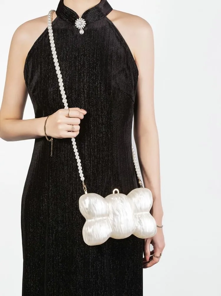 Acrylic Shell Shaped Clutch Women 2025 Trendy Luxury Marble Evening Handbag Pearl Chain Shoulder Bag Wedding Party