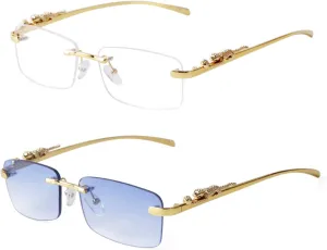 ADE WU Vintage Rimless Sunglasses Retro Luxury Gold Metal Frameless Rectangle Colored Lens Sun Glasses