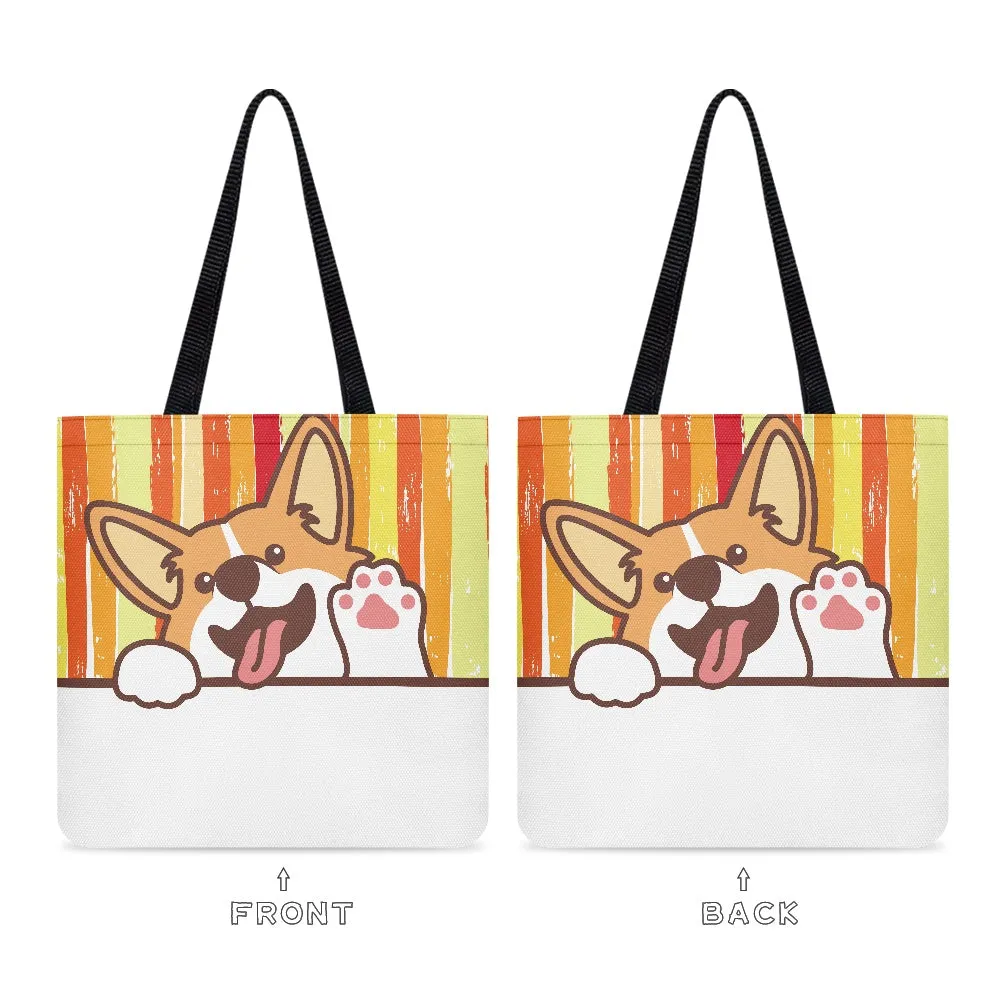 Adorable Corgi with Paw Print Design Cloth Tote Bag