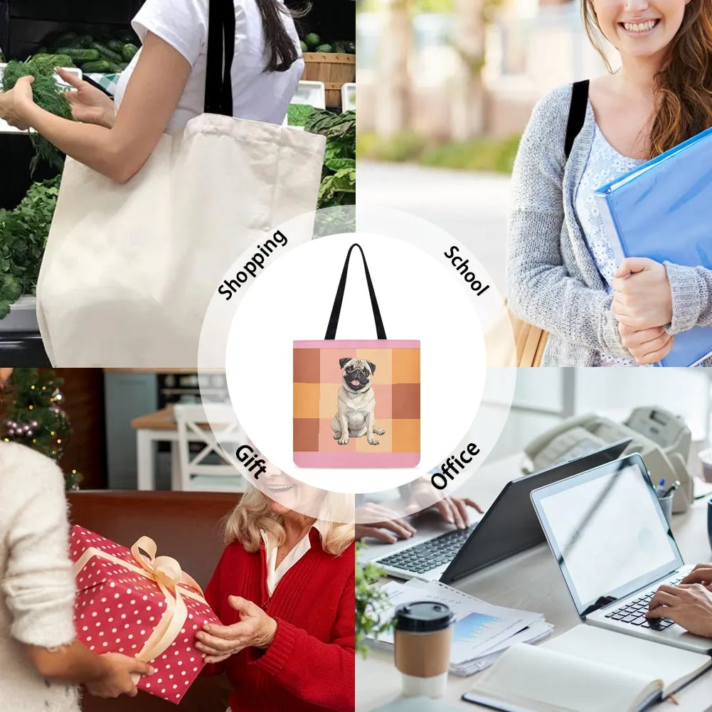 Adorable Pug Checkered Design Cloth Tote Bag