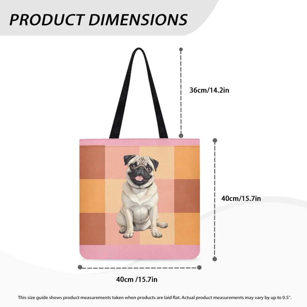 Adorable Pug Checkered Design Cloth Tote Bag