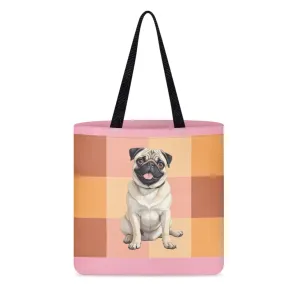 Adorable Pug Checkered Design Cloth Tote Bag
