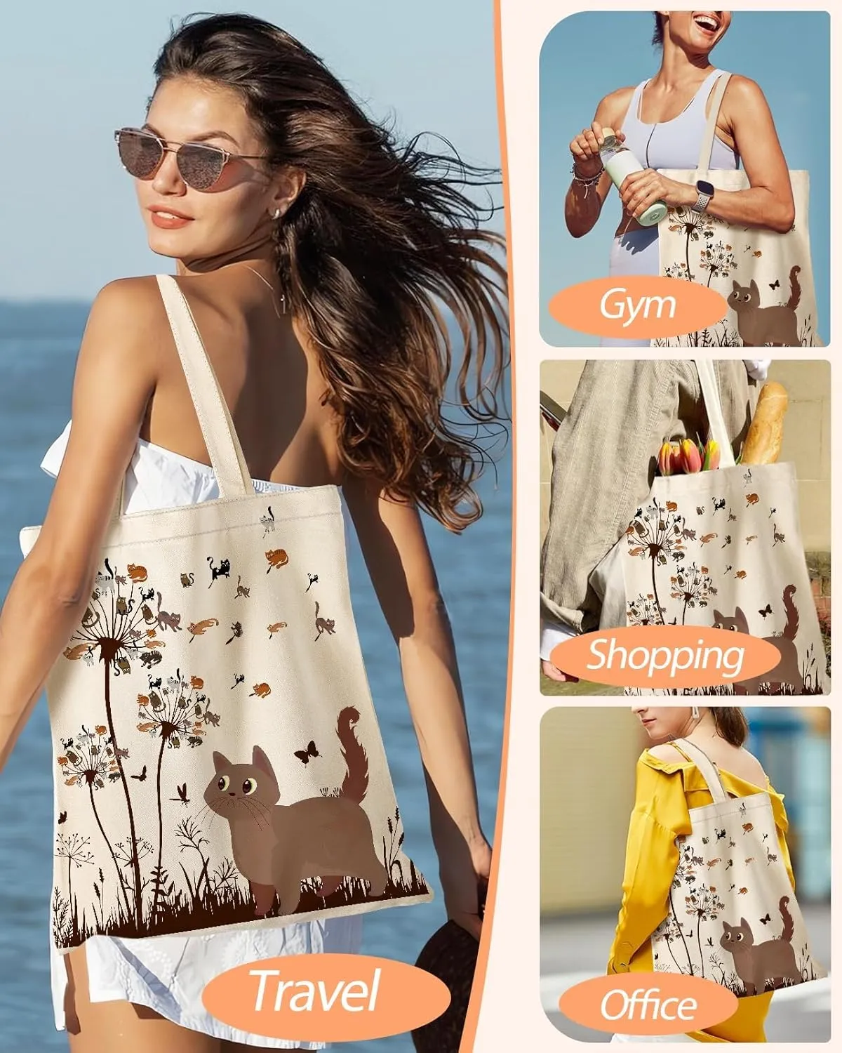 Aesthetic Canvas Tote Bag with Inner Pocket for Women, Cloth Cotton Totes Bag with Pattern for Shopping, Gym