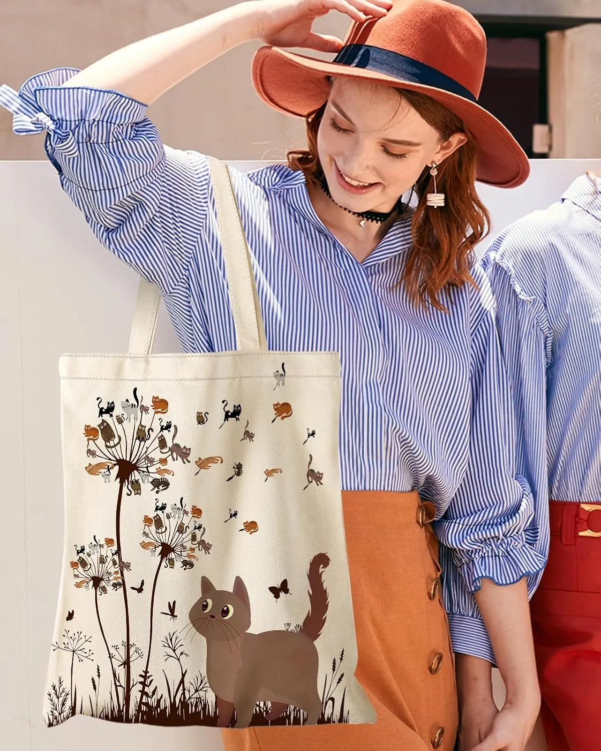 Aesthetic Canvas Tote Bag with Inner Pocket for Women, Cloth Cotton Totes Bag with Pattern for Shopping, Gym