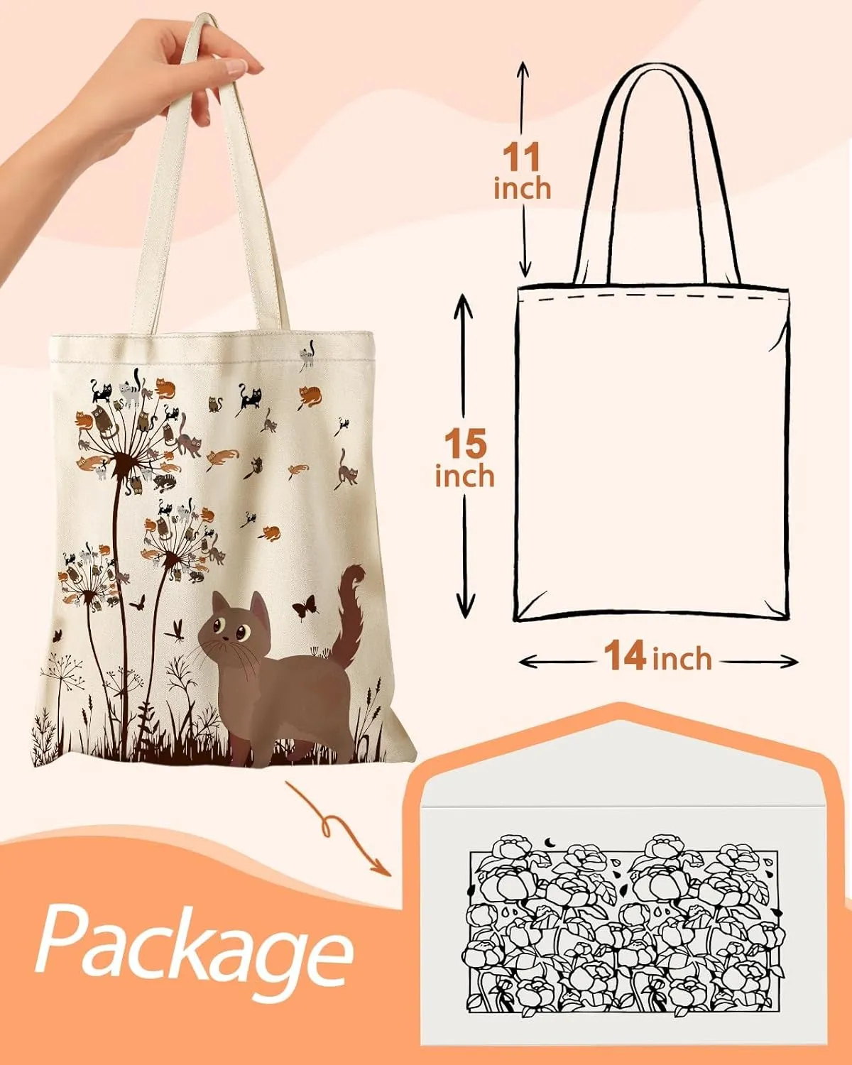Aesthetic Canvas Tote Bag with Inner Pocket for Women, Cloth Cotton Totes Bag with Pattern for Shopping, Gym