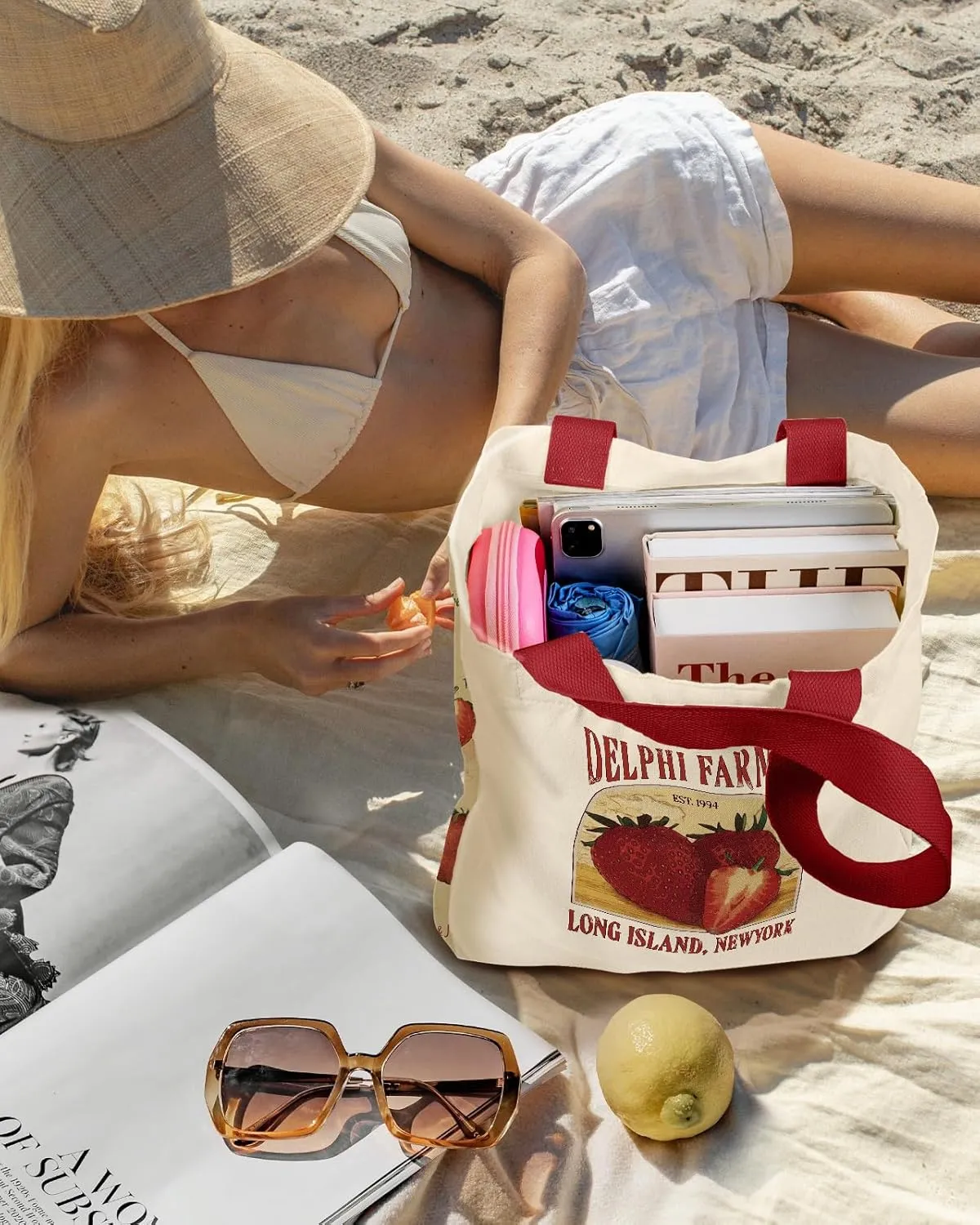 Aesthetic Heavy Canvas Tote Bag - with Pocket for Women Large Size 14''×16''×3.5'' Cloth Cotton Bags for Shopping