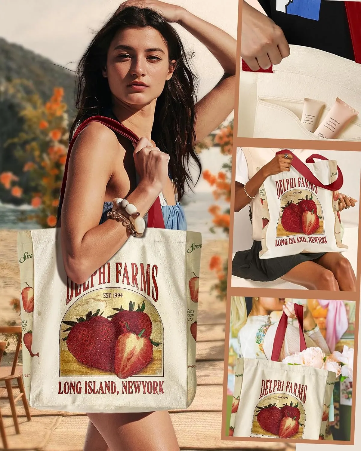 Aesthetic Heavy Canvas Tote Bag - with Pocket for Women Large Size 14''×16''×3.5'' Cloth Cotton Bags for Shopping