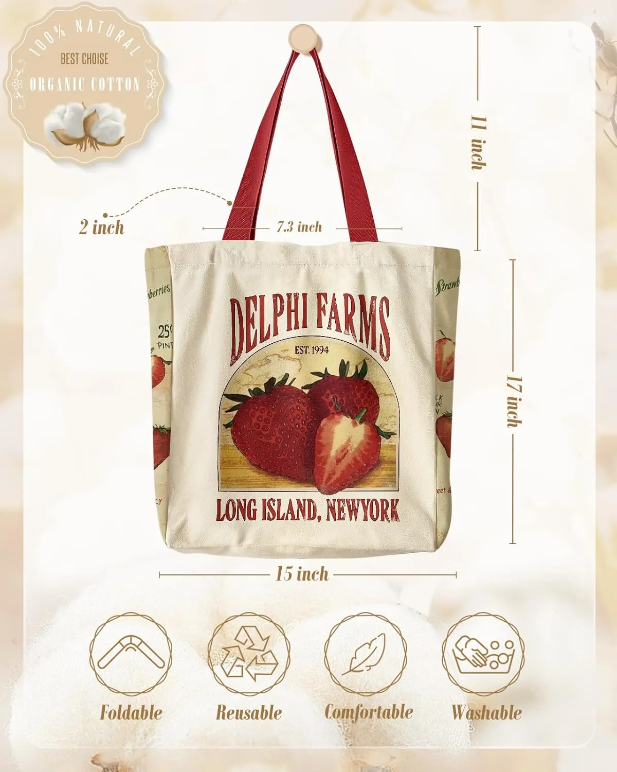 Aesthetic Heavy Canvas Tote Bag - with Pocket for Women Large Size 14''×16''×3.5'' Cloth Cotton Bags for Shopping