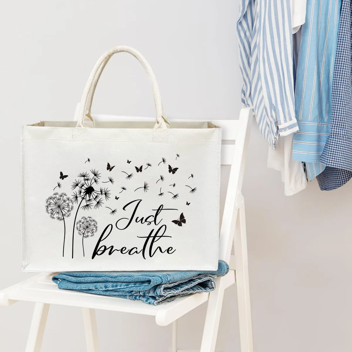 Aesthetic Tote Bag For Women, Reusable Grocery Beach Bag for friend family Gifts for Christmas Thanksgiving Day - D