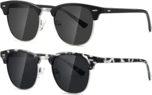AEVOGUE Polarized Sunglasses For Women And Men Semi Rimless Frame Retro Sun Glasses AE0369 (Matte Black Grey Lens&Grey Tortoiseshell Grey Lens)