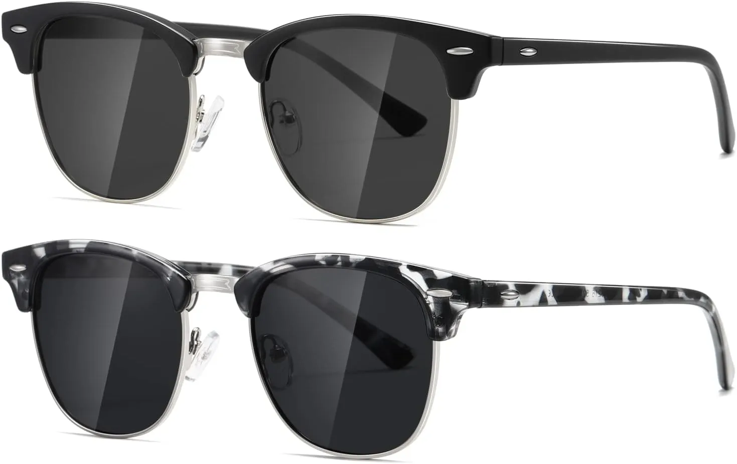 AEVOGUE Polarized Sunglasses For Women And Men Semi Rimless Frame Retro Sun Glasses AE0369 (Matte Black Grey Lens&Grey Tortoiseshell Grey Lens)