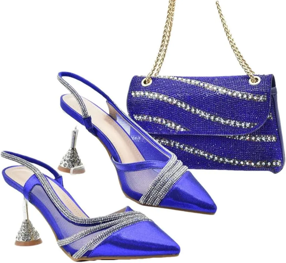 African Bridal Rhinestone Shoes and Bag Set Luxury Pointed Toe Wedding Pumps for Bride