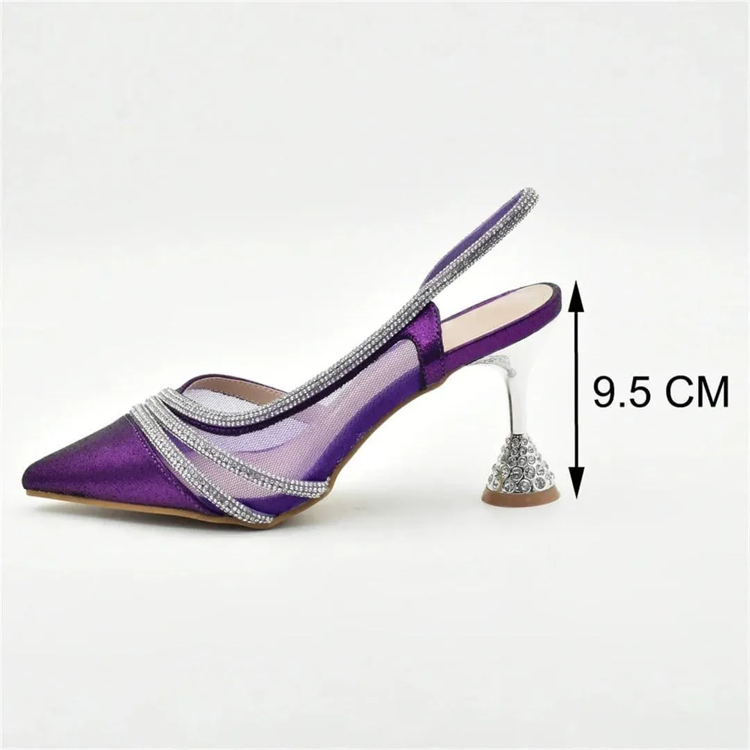 African Bridal Rhinestone Shoes and Bag Set Luxury Pointed Toe Wedding Pumps for Bride