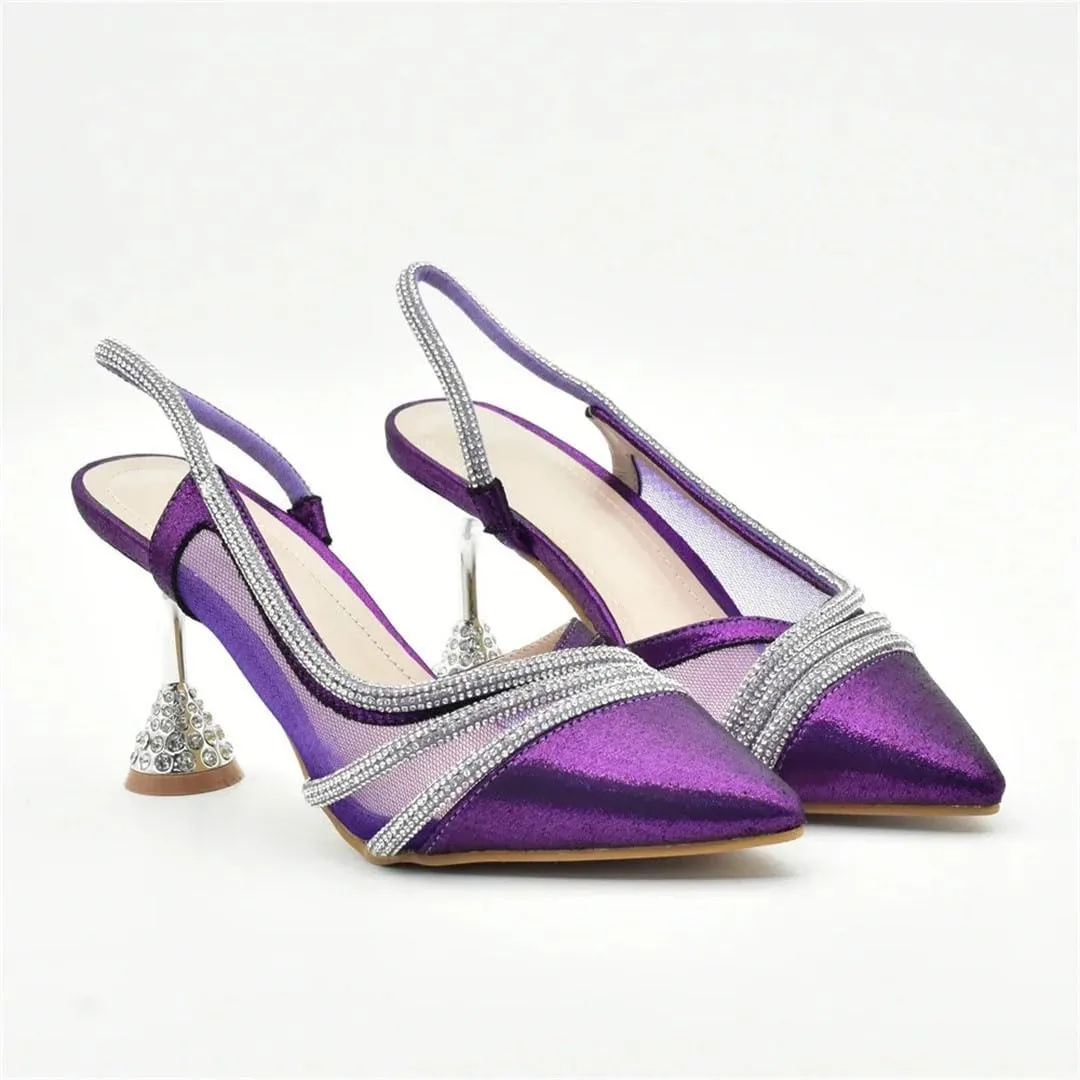 African Bridal Rhinestone Shoes and Bag Set Luxury Pointed Toe Wedding Pumps for Bride