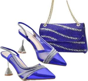 African Bridal Rhinestone Shoes and Bag Set Luxury Pointed Toe Wedding Pumps for Bride